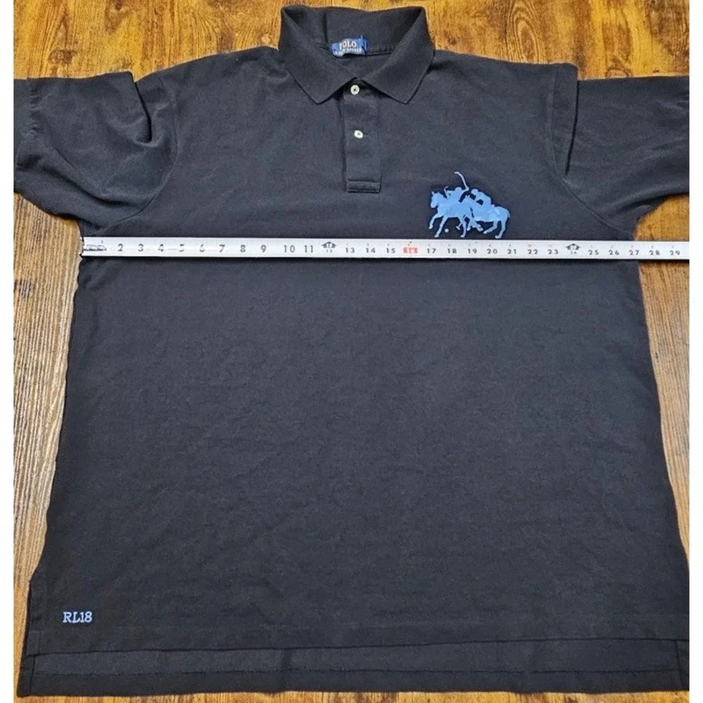 Polo Ralph Lauren Shirt Men 2XLT Tall Black Double Jockey Big Pony Long Sleeve